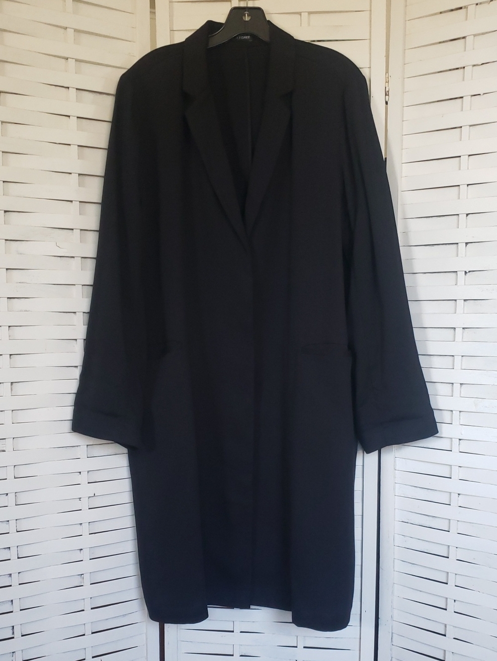 Eileen Fisher Long Black Trench Coat L